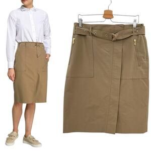 Bogner Florina Pencil Skirt Belted Khaki Camel Beige Tan‎ Size US 10